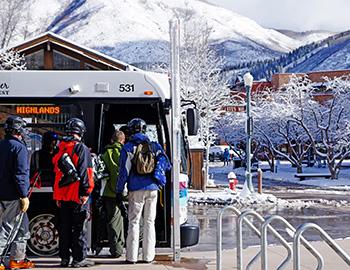 Aspen skiers waiting for the free skier shuttles