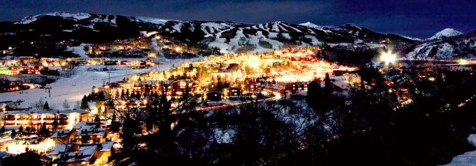 Aspen mountain lit up at night