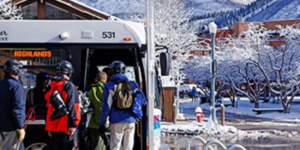 Aspen skiers waiting for the free skier shuttles