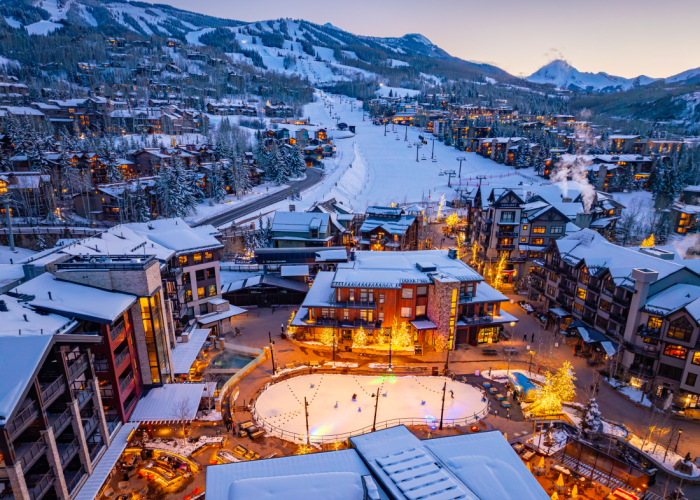 snowmass ice rink aerial view in winter