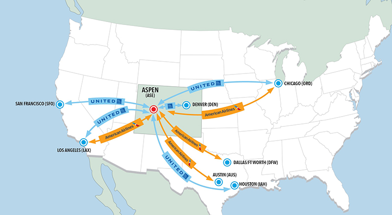 Aspen Flight Map Summer 2022