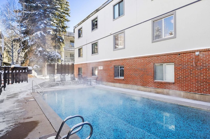 The heated pool at Silverglo Condominiums. 