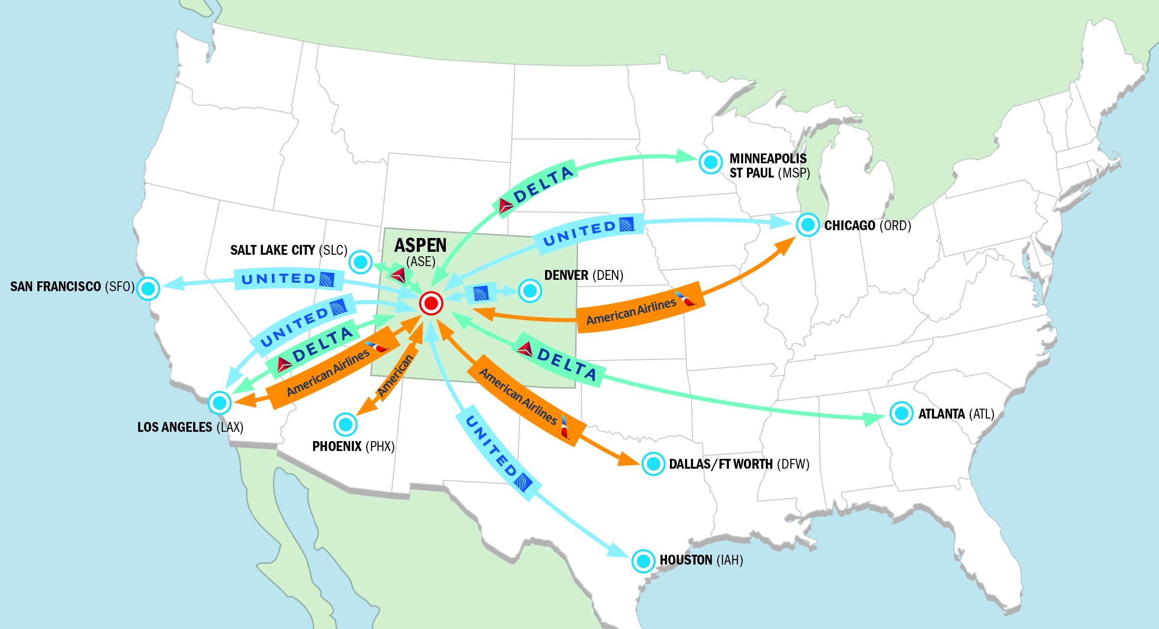 aspen airport winter flight map